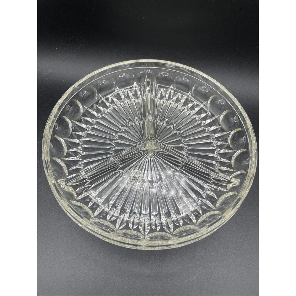 Divided Elegant Relish Bbq Dish Beautiful 3-way Lead Crystal 9" See Description
